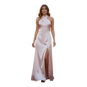 Elegant Pink Halter Maxi Dress Plus Size 3X